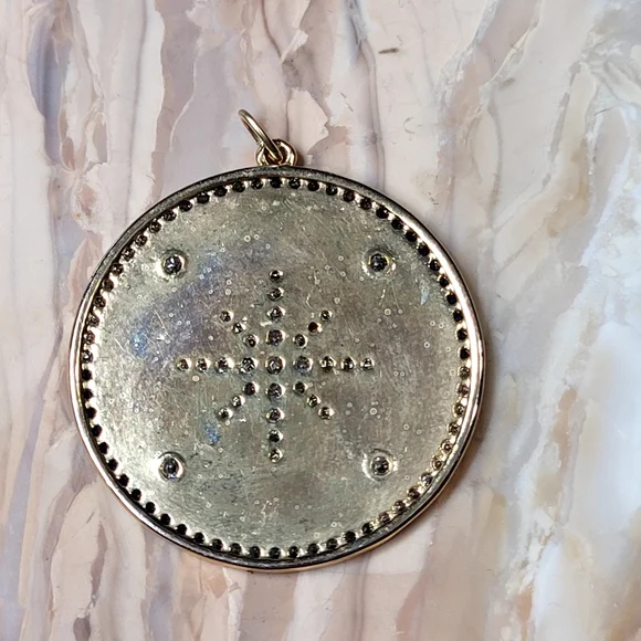 Gold Compass Pendant with Blue/Tourquise and White Accents - Picture 2 of 5